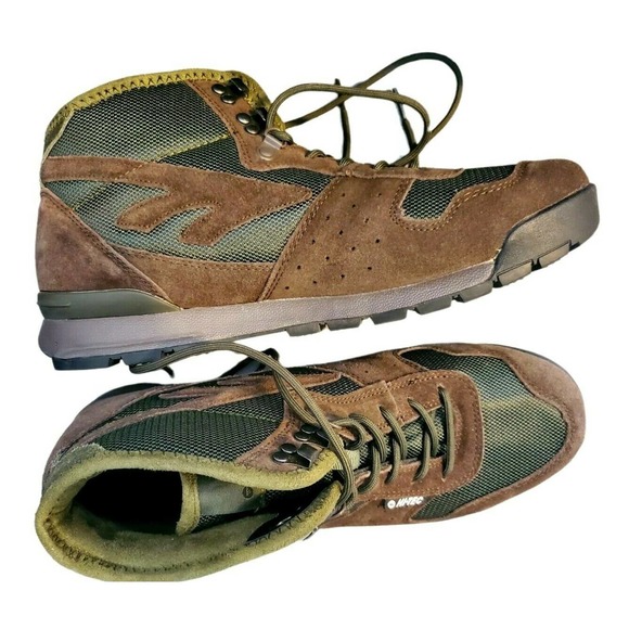 Leather Green Canvas Hiking Boots 